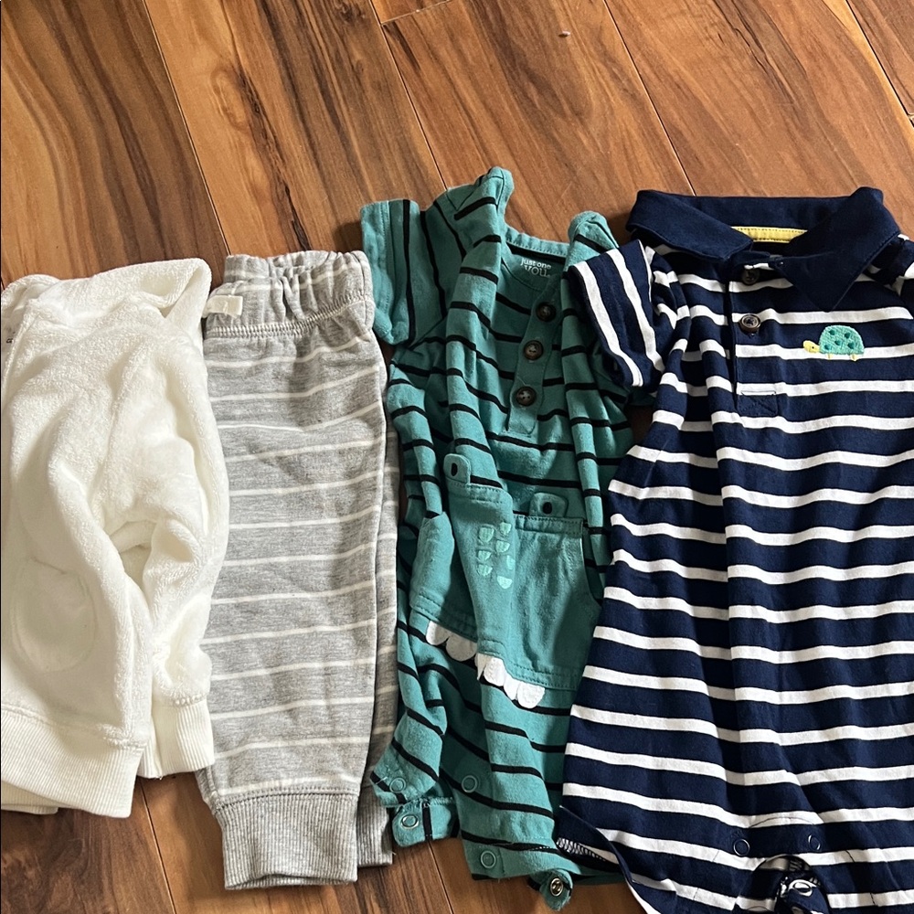 Striped and Solid Baby Rompers and Pants Set